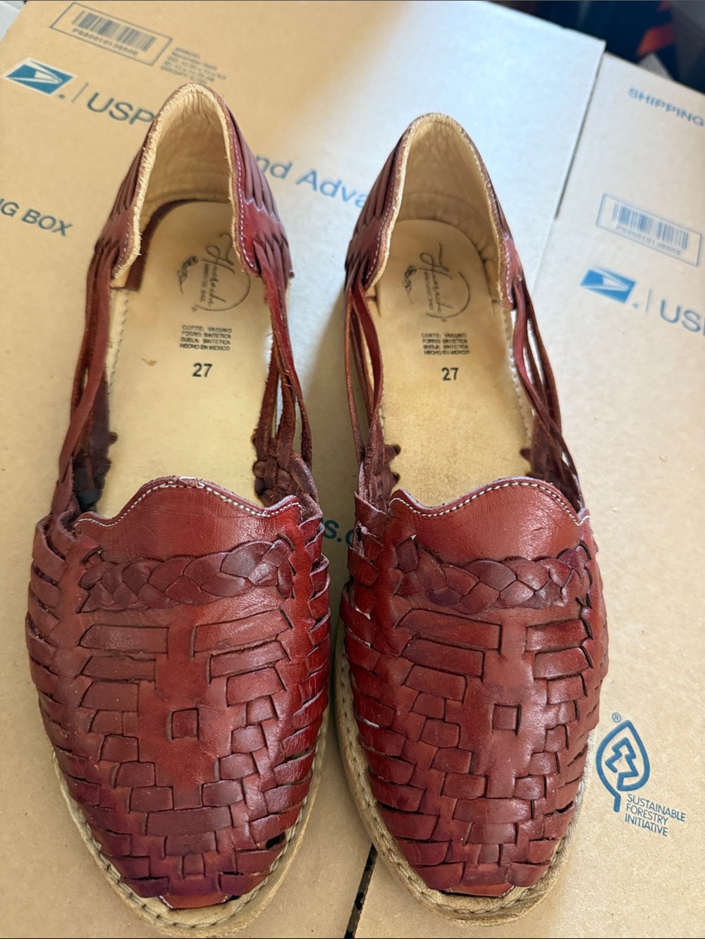 Handwoven Leather Huarache Flats - Burgundy men Shoes